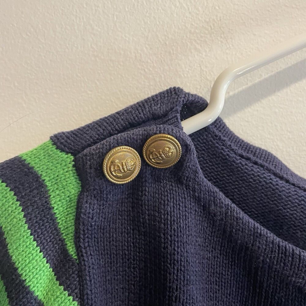 Vtg Ralph Lauren Nautical Green Sweater L Blue Stripe Embroider Preppy Fisherman - Picture 3 of 9